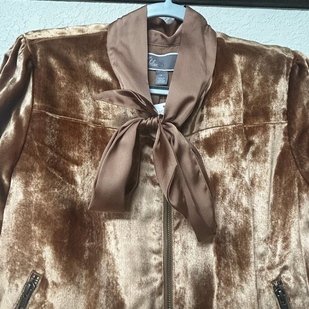 NWT Chelsea28 Rust Carmel Velvet Jacket With Satin Neck Tie Scarf - Picture 10 of 10